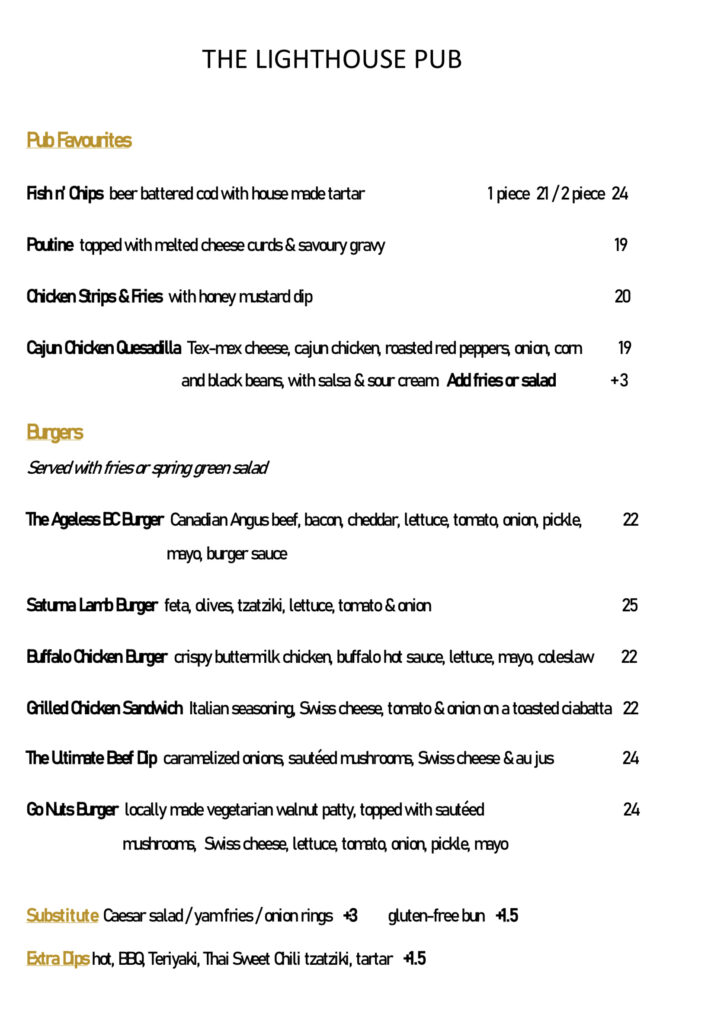 Pub menu September 20, 2023